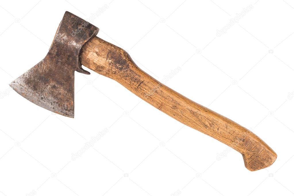 Axe with wooden handle isolated on white