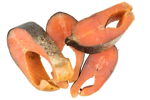 Fette di salmone rosa affumicato a freddo o salmone gobba isolato su — Foto Stock