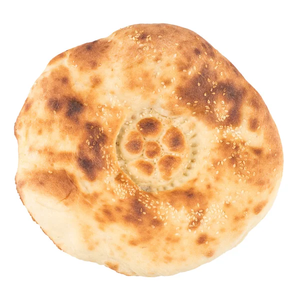 Beyaz ekmek. Özbek pasta beyaz bir arka plan üzerinde düz.