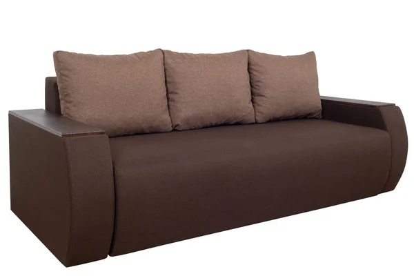 Bruin Modern Sofa Meubilair Geïsoleerd Witte Achtergrond Gesneden Zonder Schaduw — Stockfoto