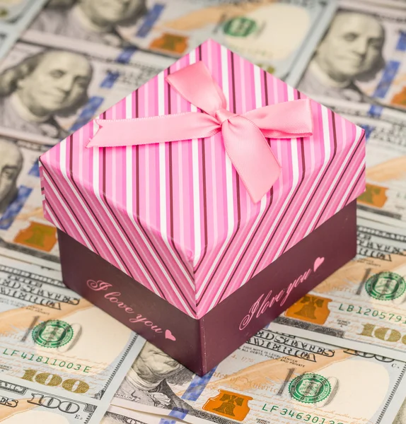 American money and gift box — Stock Photo, Image