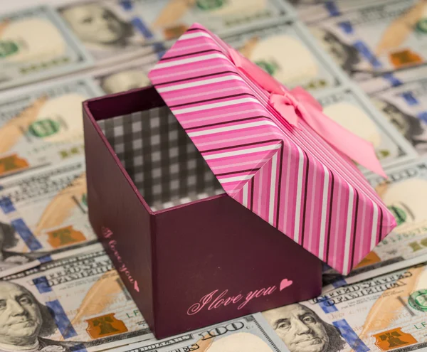 American money and gift box — Stock Photo, Image