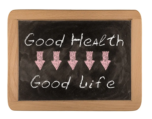 "goede gezondheid en een goed leven "woord geschreven op Blackboard — Stockfoto