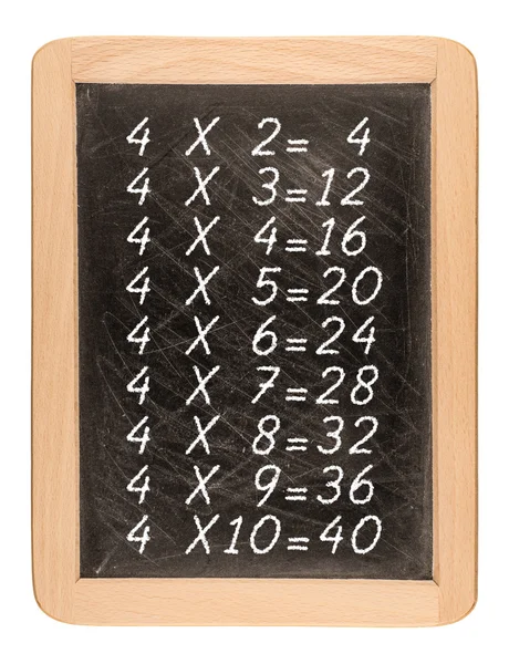 Mesa de multiplicação manuscrita com giz branco no blac da escola — Fotografia de Stock