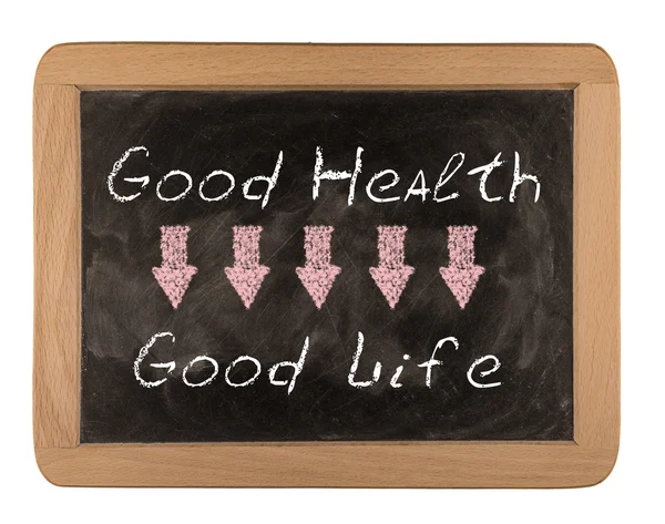 "good health and good life" word written on blackboard Stock Image