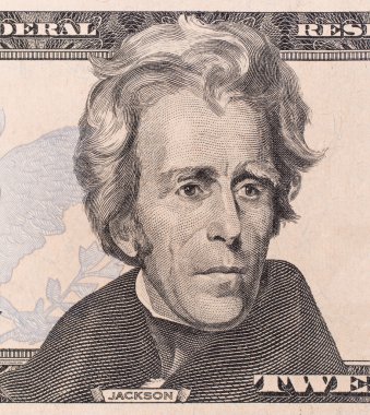 Macro portrait of President Andrew Jackson as depicted on the US clipart