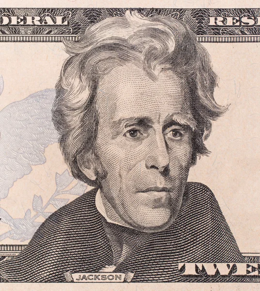 Macro portrait of President Andrew Jackson as depicted on the US — Stock Photo, Image