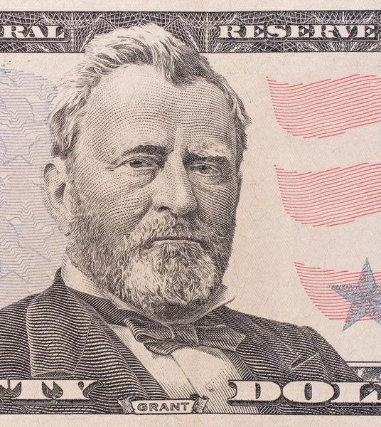 Fifty dollar bill macro, 50 usd, president Ulysses Grant portrai Stock Image