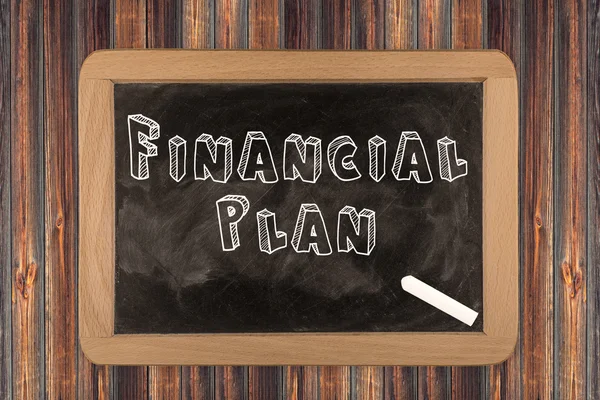 Finanční plán - tabule s 3d obrys textu - na dřevo — Stock fotografie