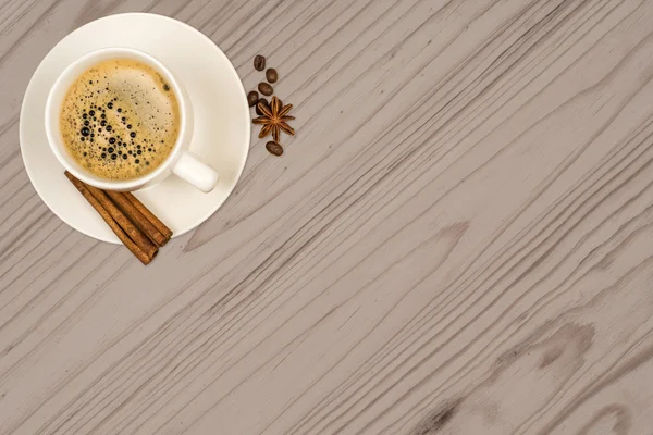 Coffee classic cup on a wooden table top view — Stock Photo, Image