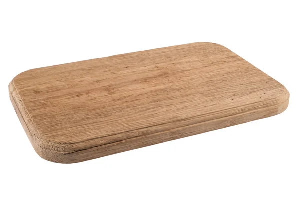 Vieille planche à découper en bois isolée sur blanc — Photo
