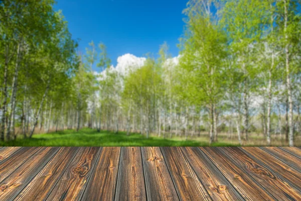 Mesa de madeira vazia com fundo de paisagem — Fotografia de Stock