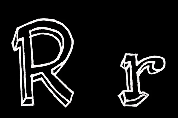R-검은 배경 위에 Chalc Abc 편지 — 스톡 사진
