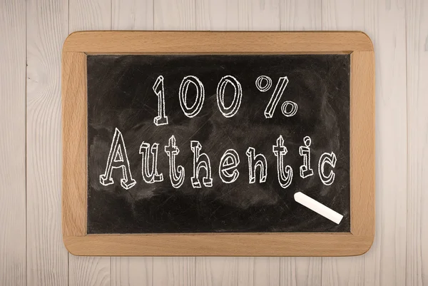 100% Authentic - chalkboard with outlined text - on wood — Stock Photo, Image