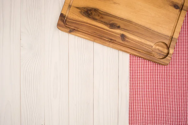 Empty cutting board on planks food background concept — Stock Photo, Image