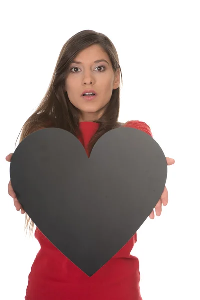 Young woman with heart made from paper. — Stock Photo, Image