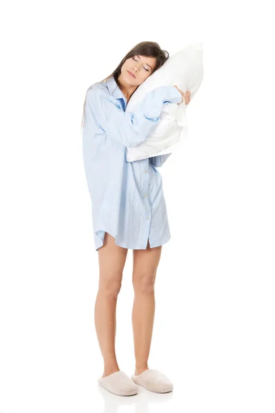 Young morning woman in big shirt. — Stock Photo, Image