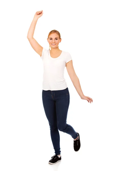 Young woman with hand up — Stock Photo, Image