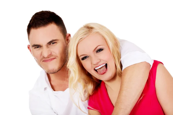 Legrační milostný pár dělat hloupé obličeje — Stock fotografie