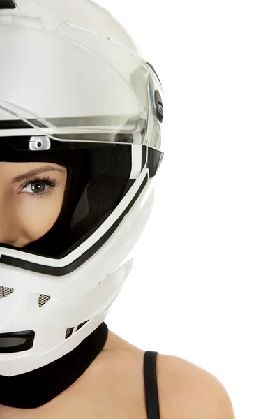 Sexy Frau mit Motorradhelm. — Stockfoto