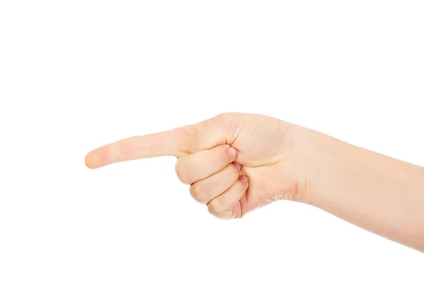 Woman finger pointing for something — Stock Photo, Image