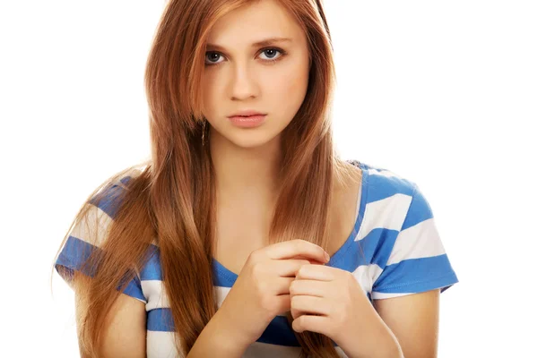 Teenage depression woman sitting on the floor — Stock Photo, Image