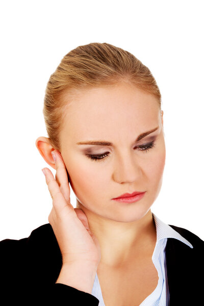 Businesswoman with huge ear ache