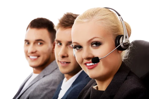 Call Center - tre leende människor — Stockfoto