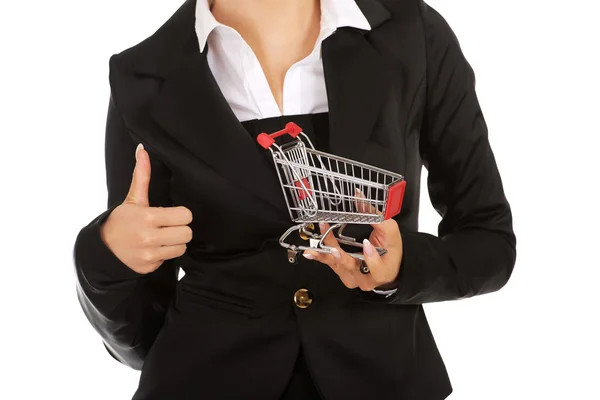 Young businesswoman with shopping trolley — Stock Photo, Image