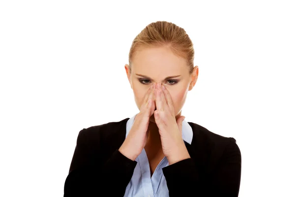 Young business woman with sinus pressure pain — Stock Photo, Image