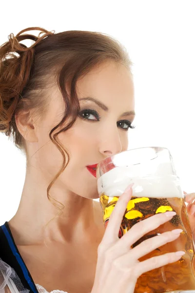 Bavarian woman drinking beer. — Stock Photo, Image