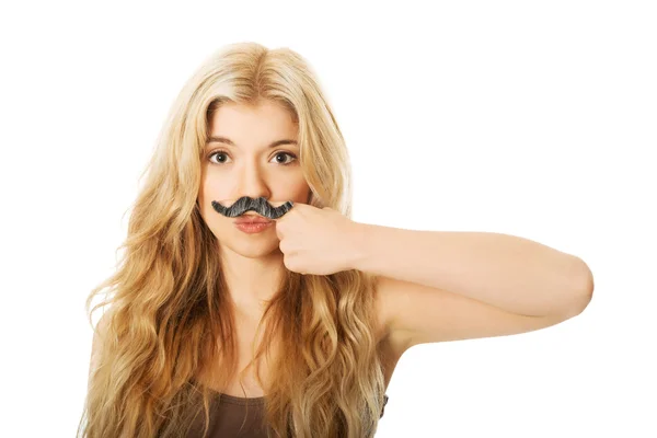 Blonde student with mustache — Stock Photo, Image