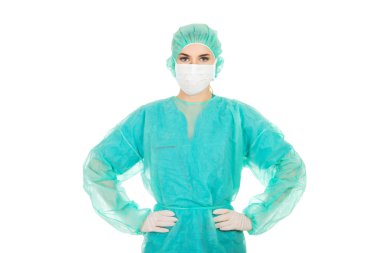 kadın cerrah doktor koruyucu maske