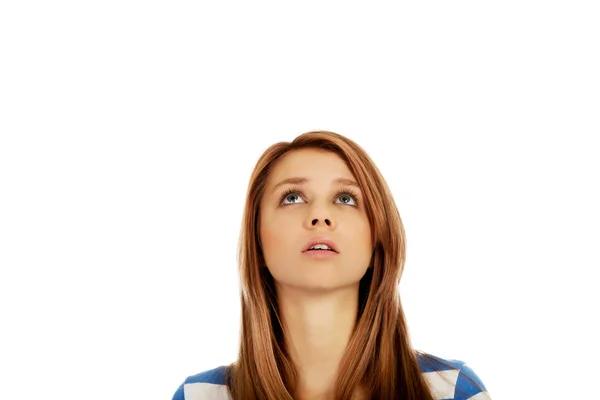 Teenage woman eyes looking up — Stock Photo, Image