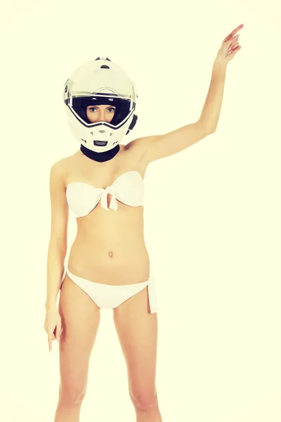 Žena v motocyklové helmě. — Stock fotografie