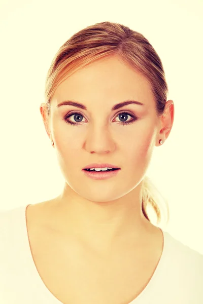 Young shocked woman with open mouth — Stock Photo, Image