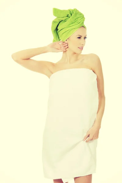 Beauty woman with turban towel. — Stock Photo, Image