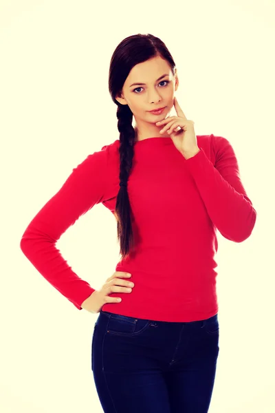 Nadenkend mooie jonge student vrouw — Stockfoto