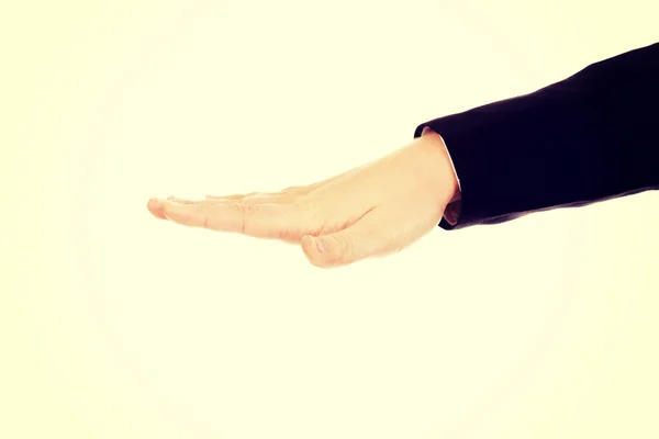 Handbewegung einer Geschäftsfrau mit geöffneter Handfläche — Stockfoto