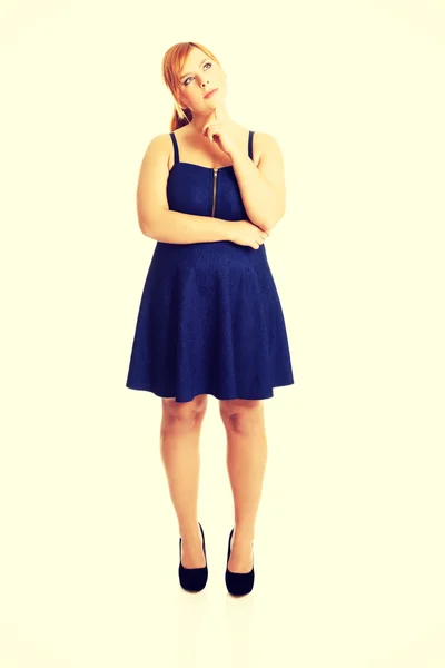 Riflessivo plus size donna — Foto Stock