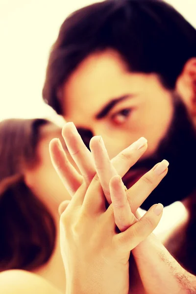 Happy beautiful couple kissing. — Stock Photo, Image