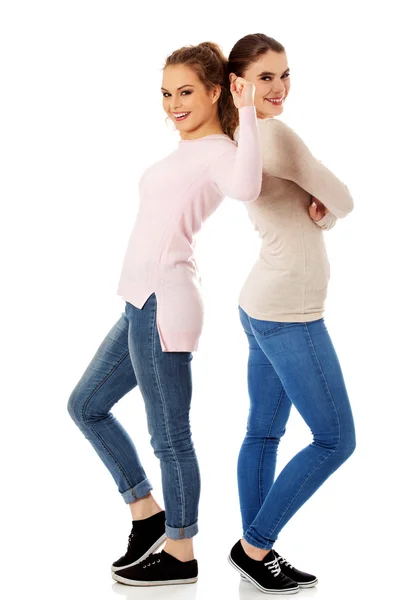 Two young happy womans friends — Stock Photo, Image