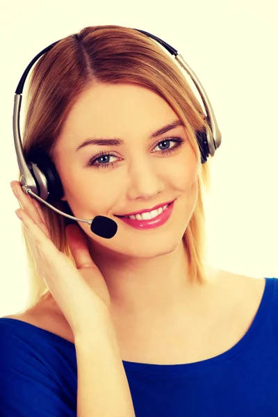 Happy smiling phone operator in headset. — Stock Photo, Image