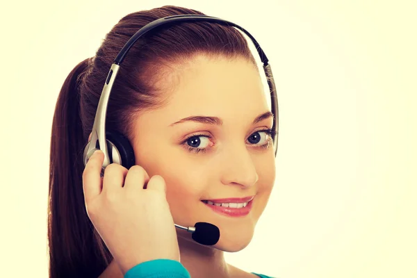 Callcenter leende kvinna operatör. — Stockfoto
