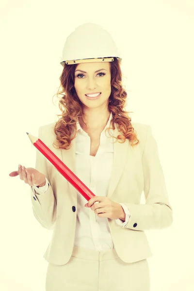 Architect woman with pencil. — Stock Photo, Image