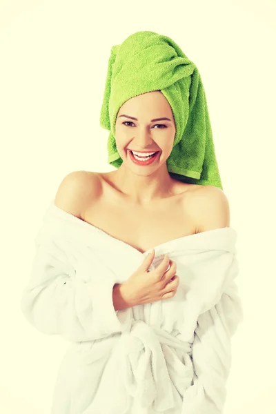 Beautiful spa woman in bathrobe. — Stock Photo, Image