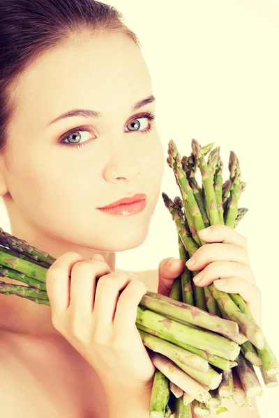 Woman with  asparagus — Stock Photo, Image