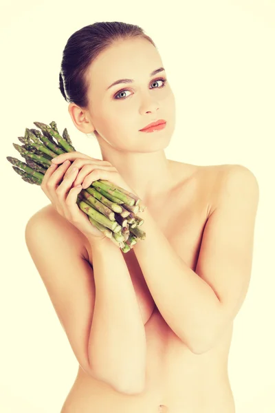 Woman with  asparagus — Stock Photo, Image