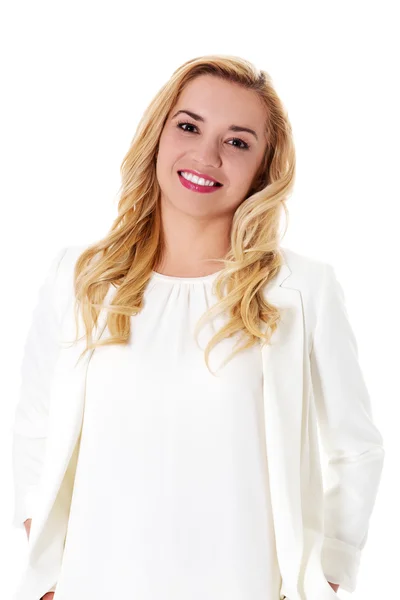 Retrato de una atractiva adolescente sonriendo, sobre blanco . —  Fotos de Stock