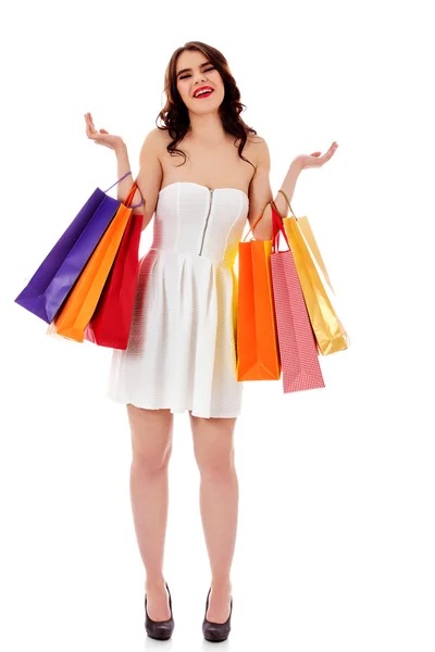 Belle femme avec des sacs à provisions — Photo